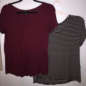 One black and white striped and one burgundy shirt